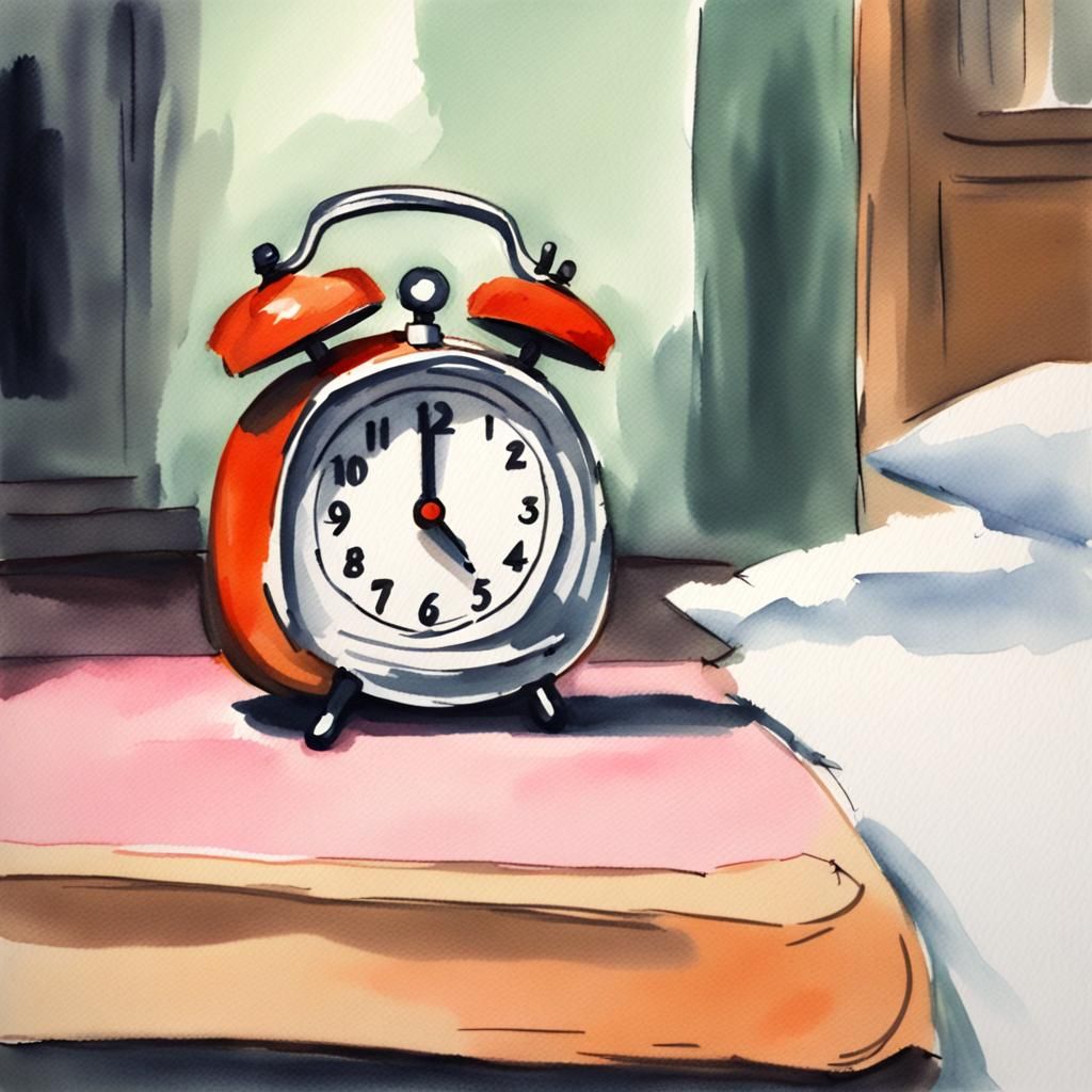 Dreamy Alarm Clock in Watercolor Gouache Style