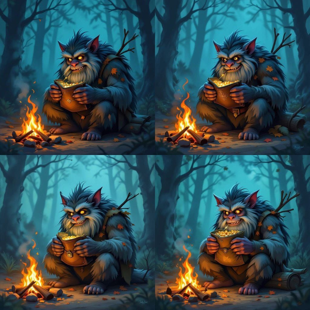 Gurgi in Misty Forest, Whimsical Illustration