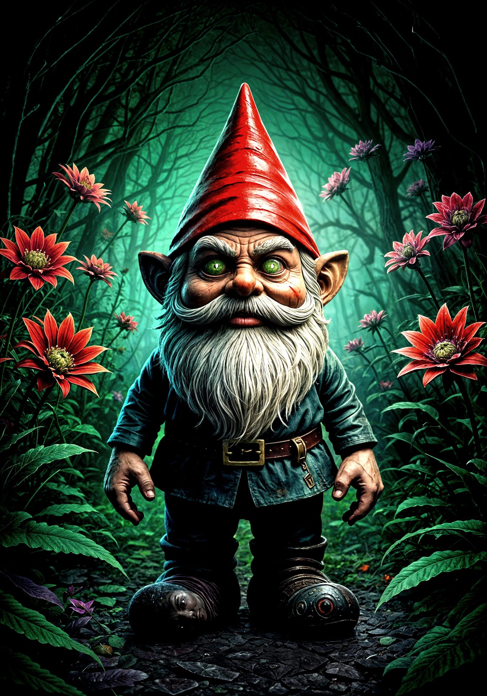 Creepy Gnome Garden with Zombie Flowers in 3D
