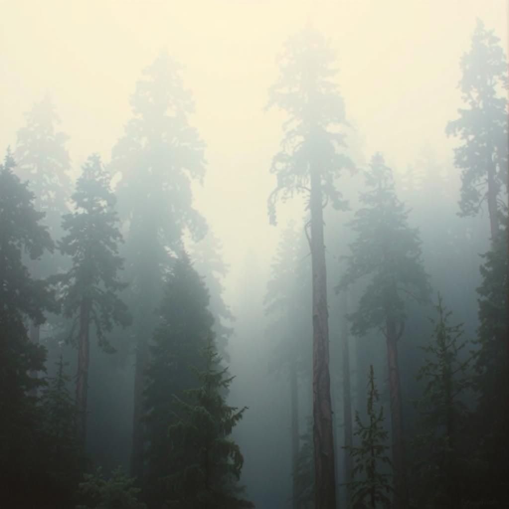 Foggy Redwoods in Oil Painting Style