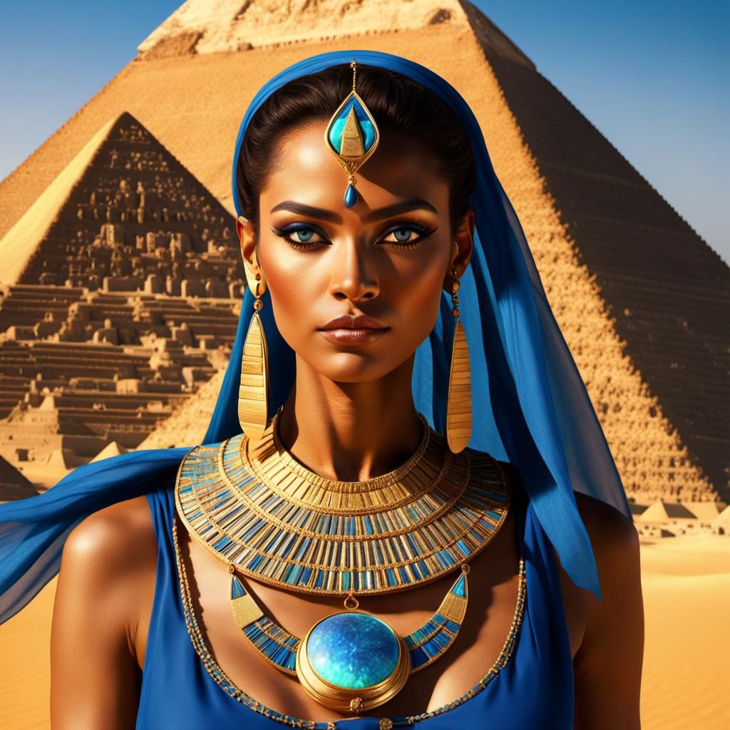 Egyptian Woman Portrait in Blue and Gold