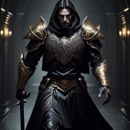 Royal Knight in Baroque Hallway: Cinematic Film Still