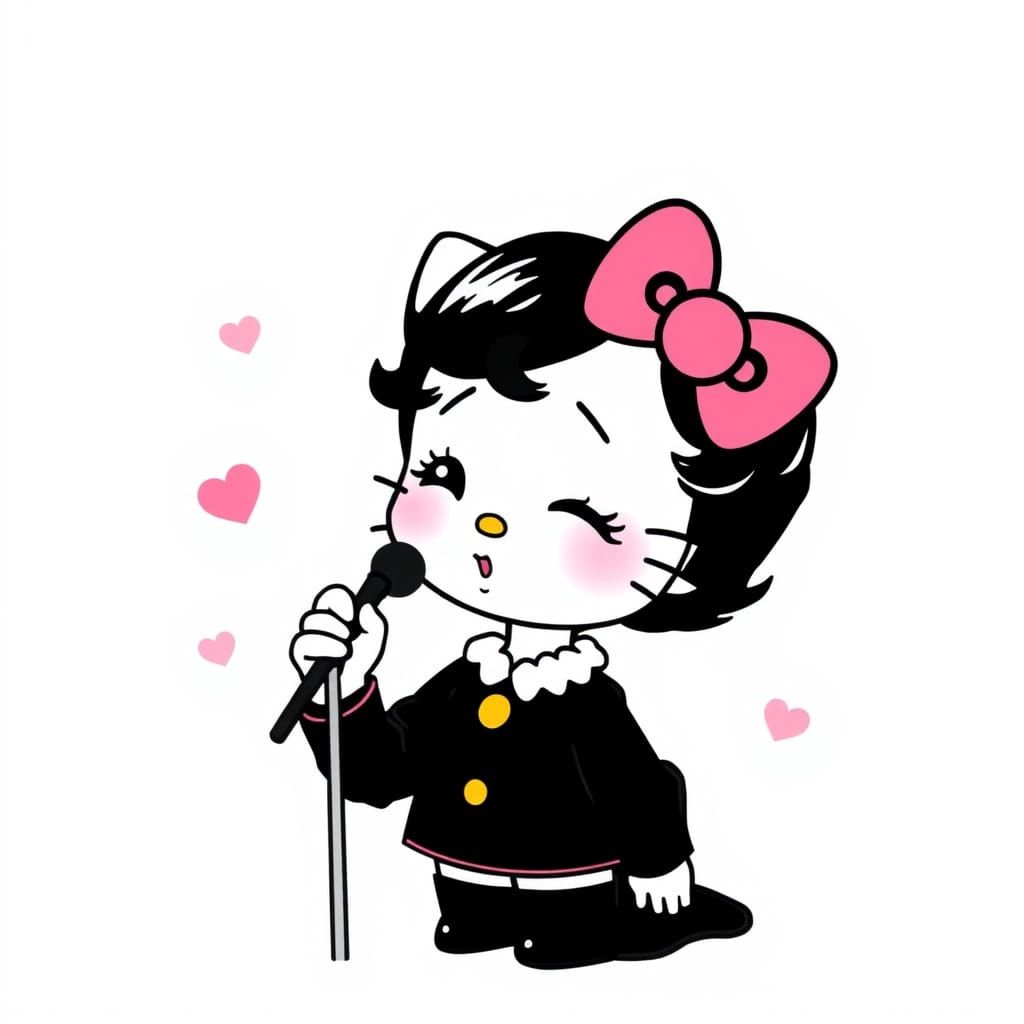 Edith Piaf in Hello Kitty Anime Style