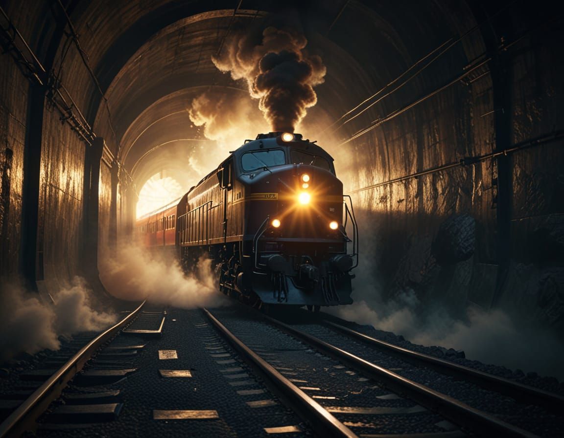 Train Speeds Through a Dark Tunnel in Hyper-Realistic Digita...