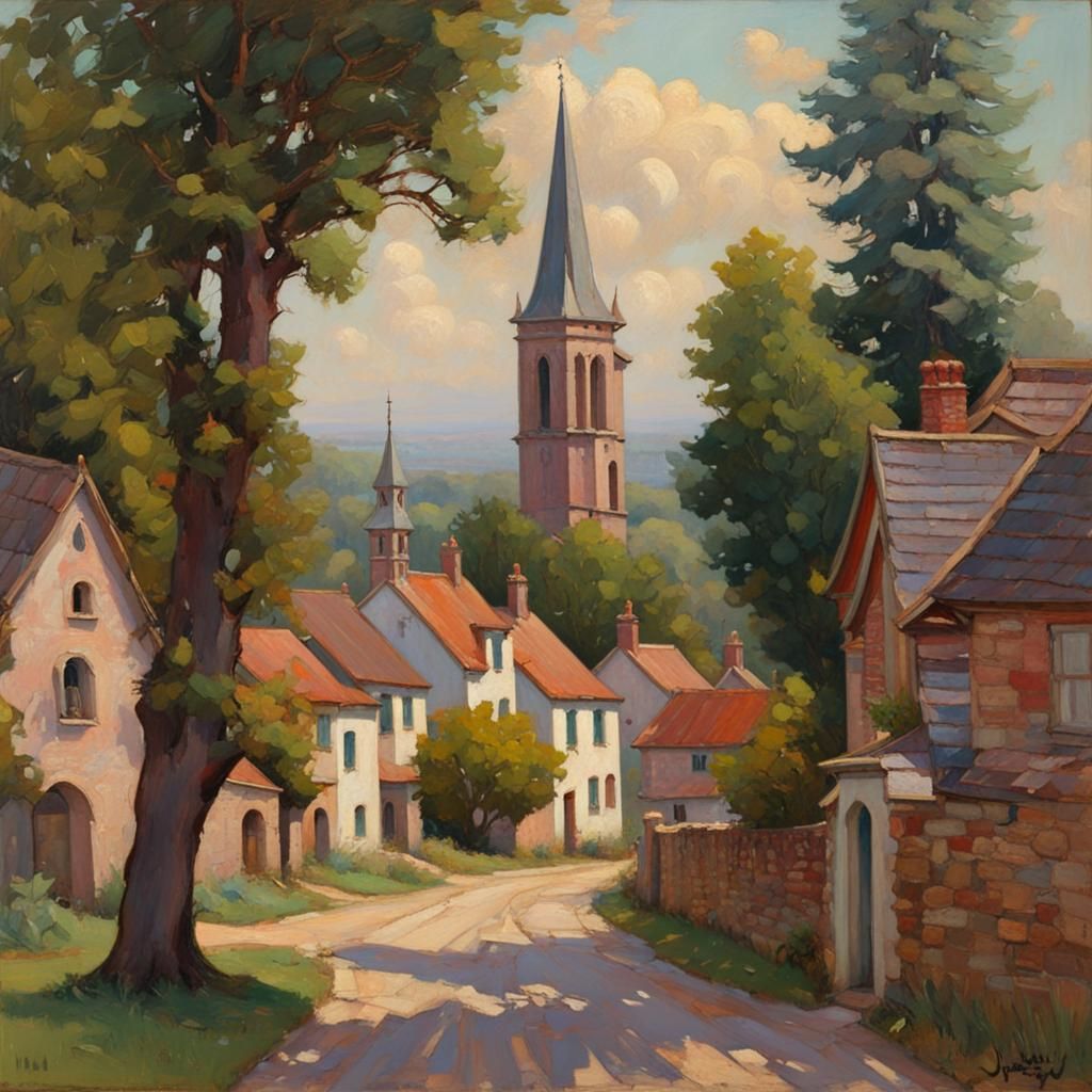 Colorful Town Oil Painting in James Gurney Style