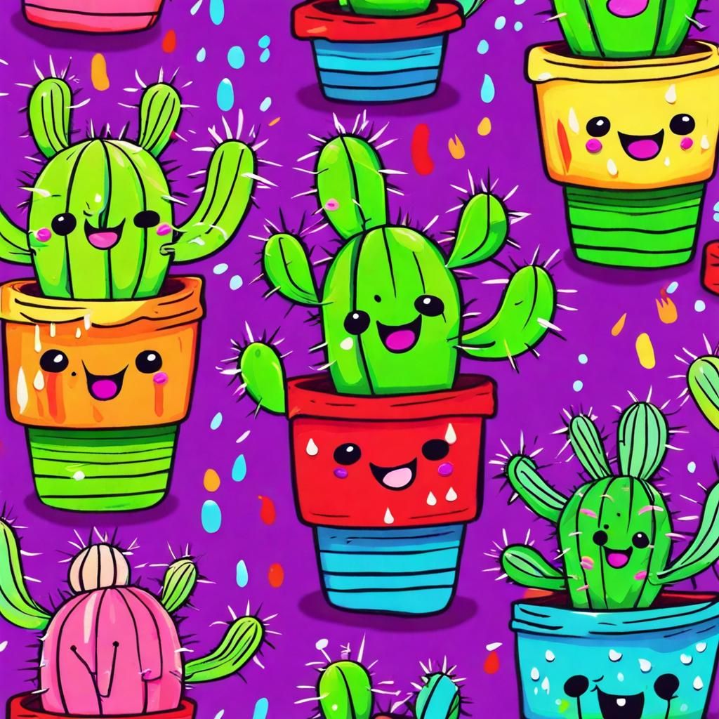 Cute Cacti Dancing in Gouache Wonderland