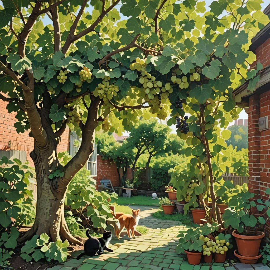 Lush Green Yard in Geometric Bauhaus Style