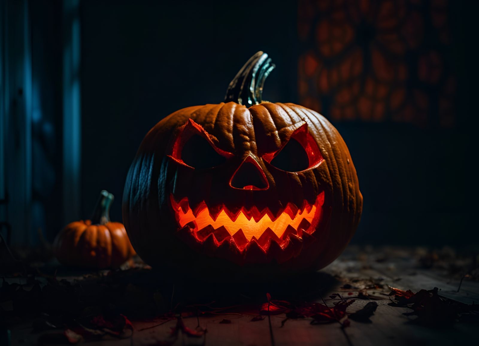 Scary Halloween Pumpkin with Evil Face