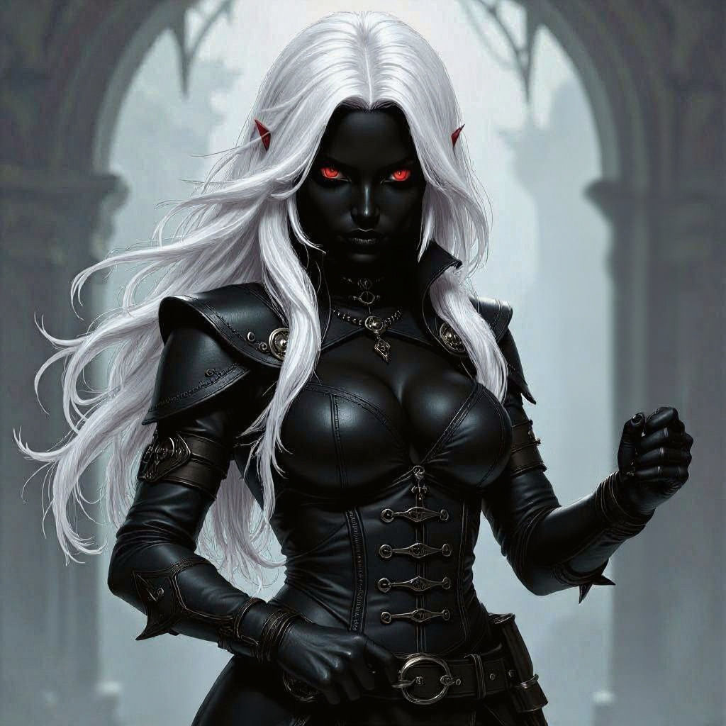 Drow Female with Serpent Whip in Fantasy Art Style