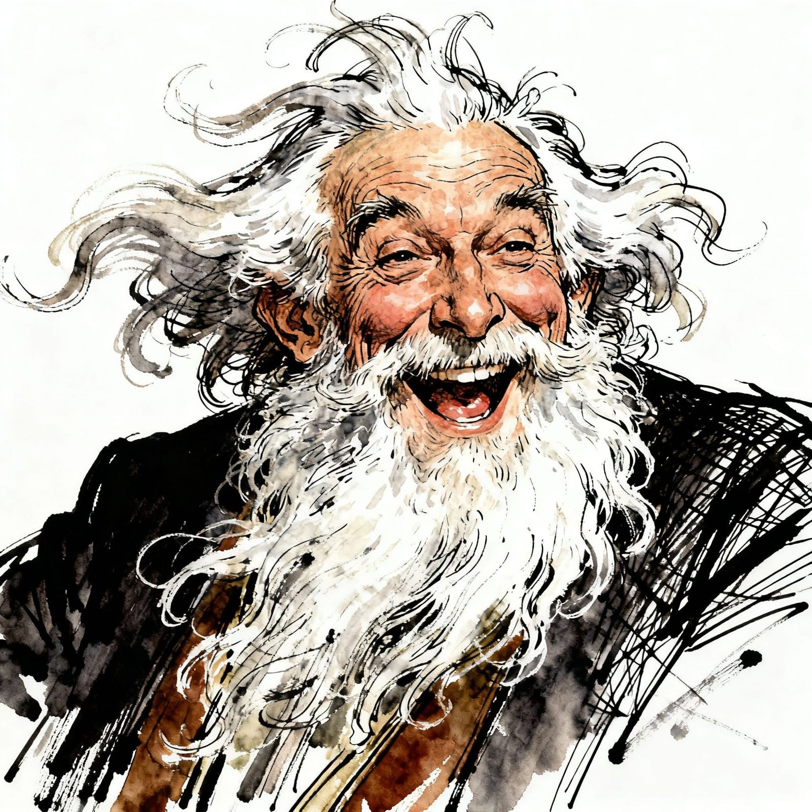 Whimsical Old Man Caricature in Ronald Searle Style