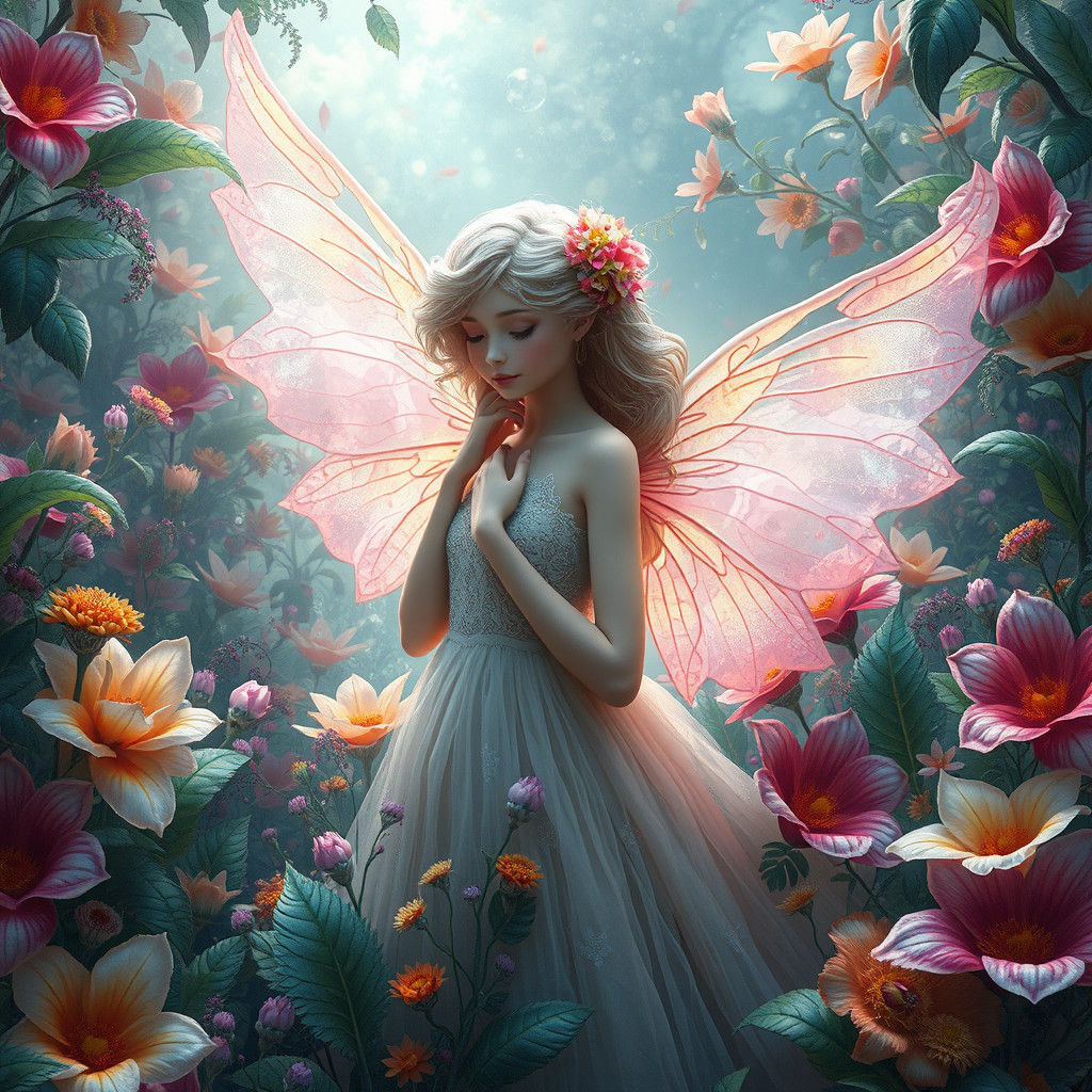 Ethereal Flower Girl with Angel Wings