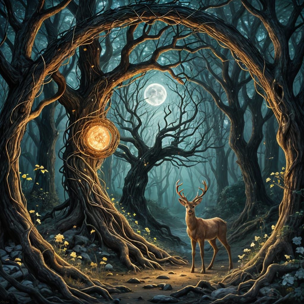 Fae Realm Portal in Moonlit Forest Clearing