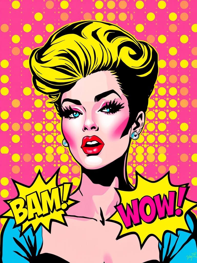 Vibrant Comic Portrait of a Woman in Neon Pop Art Style