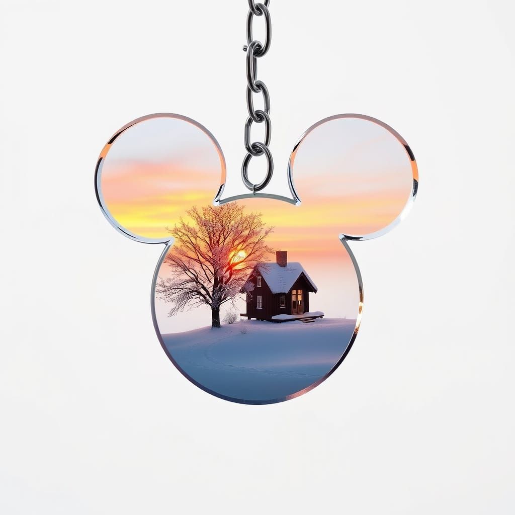 Snowy Sunset in Glass Mickey Keychain