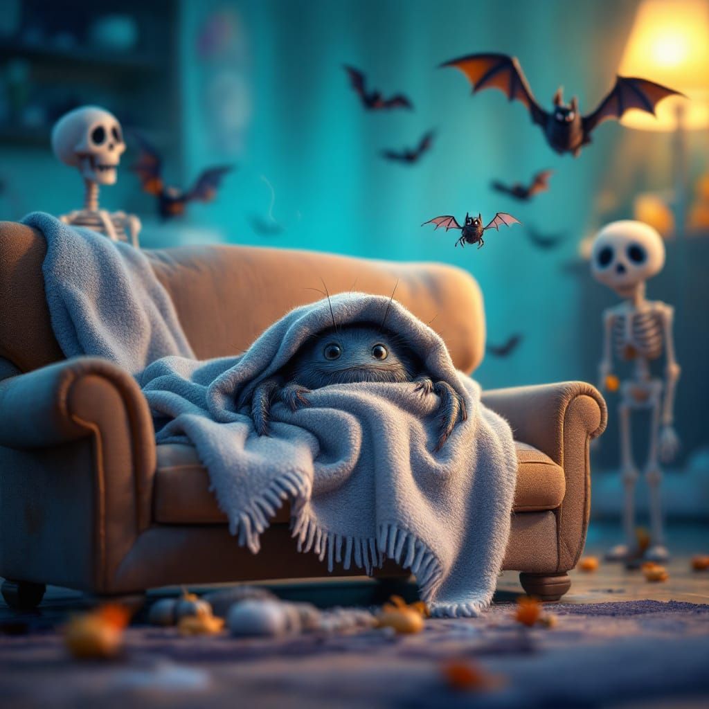 Timid Spider Hides in Haunted House Pixar Style