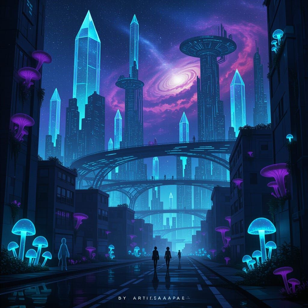 Mythical Futuristic City Overgrown with Alien Life