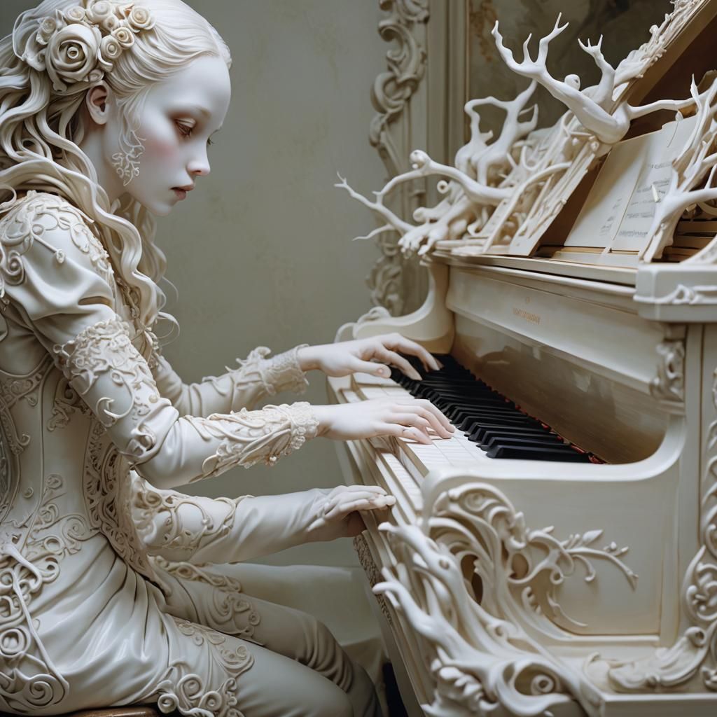 Ghostly Hands Play Piano: Dark Fantasy Illustration