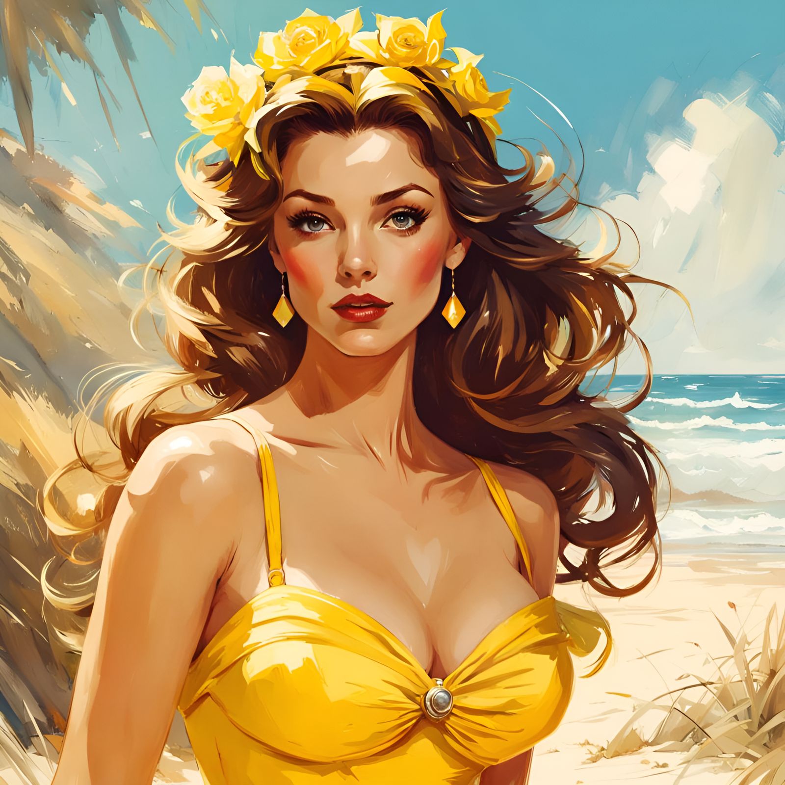 Princess Belle in Yellow Swimsuit, Pin-Up Style