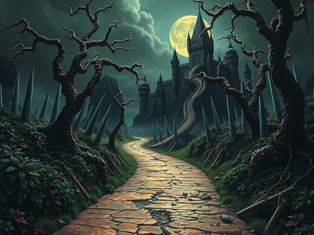 Dark Wizard of Oz Landscape with Metal Spikes and Poison Ivy