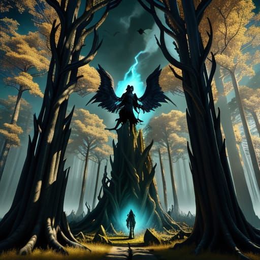 Gothic Angel Warrior Guards Forest Portal