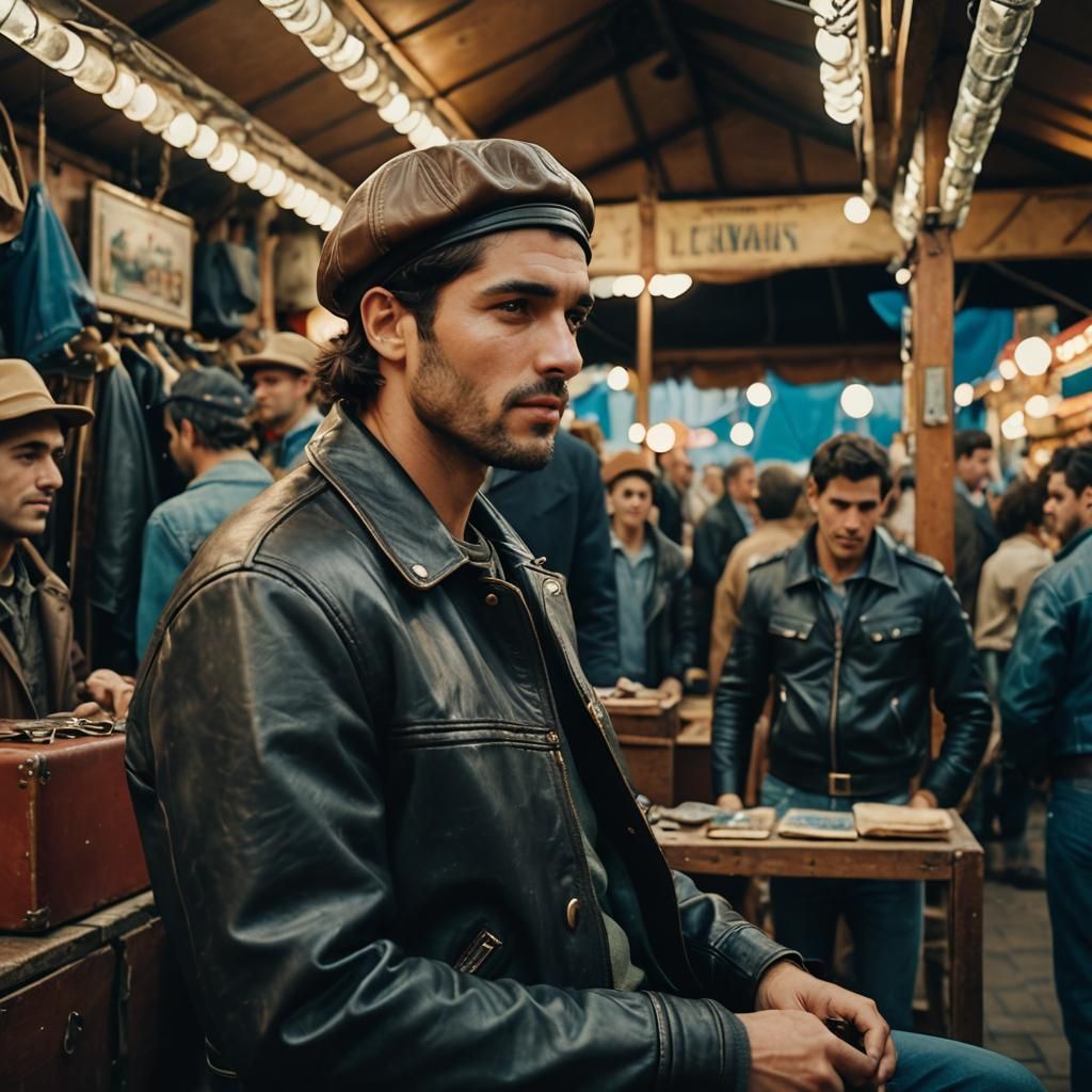 Man Tries On Fisherman's Cap at Vintage Fair