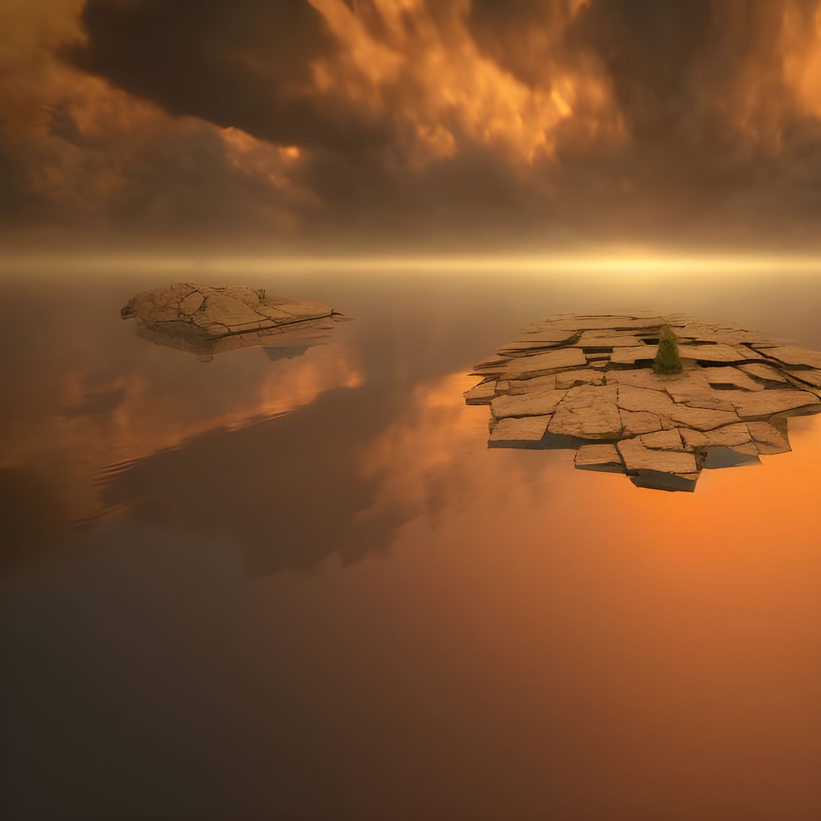 Serene Lake Reflects Surreal Landscape in 3D