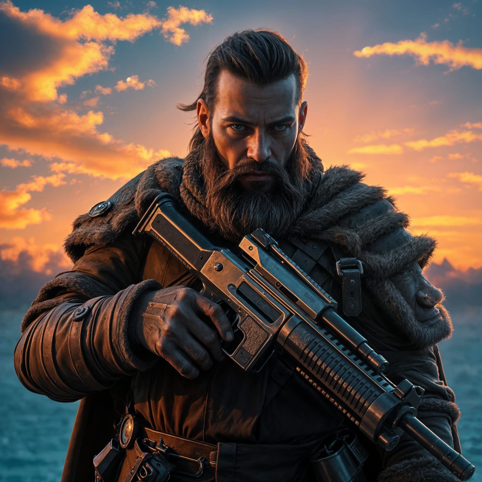 Stoic Warrior in Midnight Sun Twilight