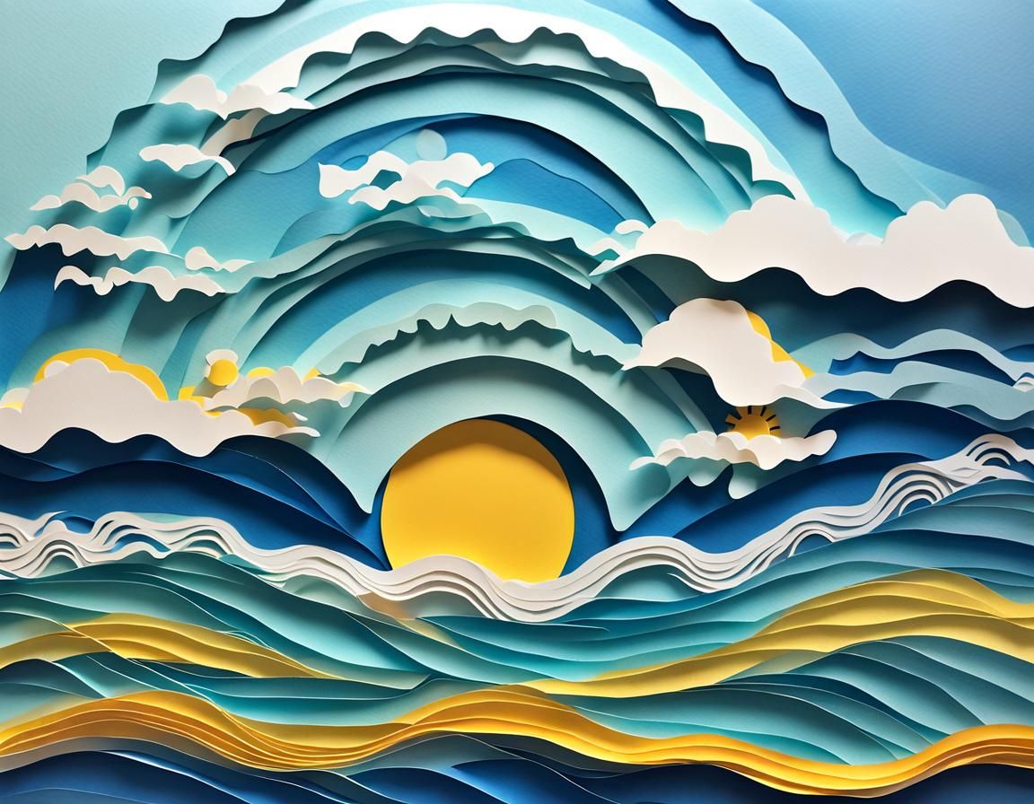 Ocean and Sun Paper Cutout Art