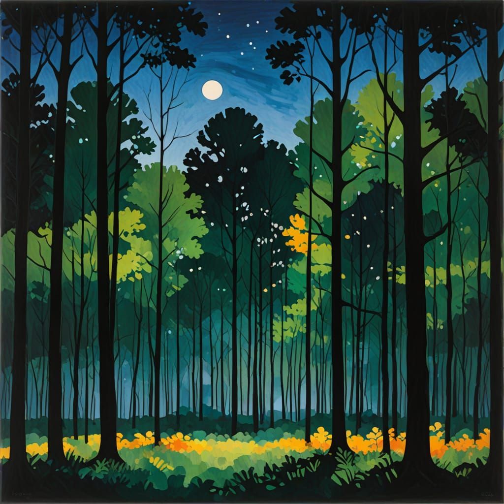Ellsworth Kelly Style Night Forest Scene