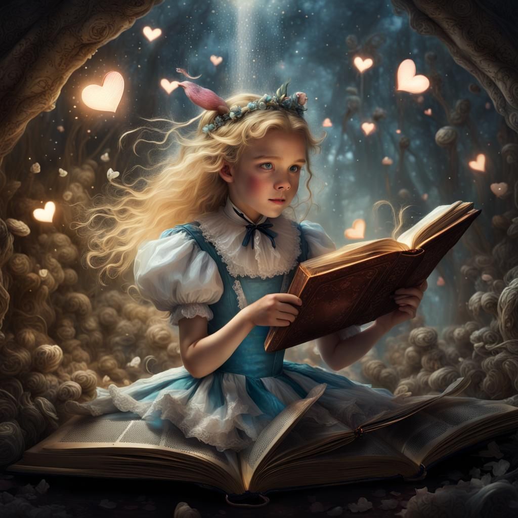 Alice in Wonderland grow out of an open  book