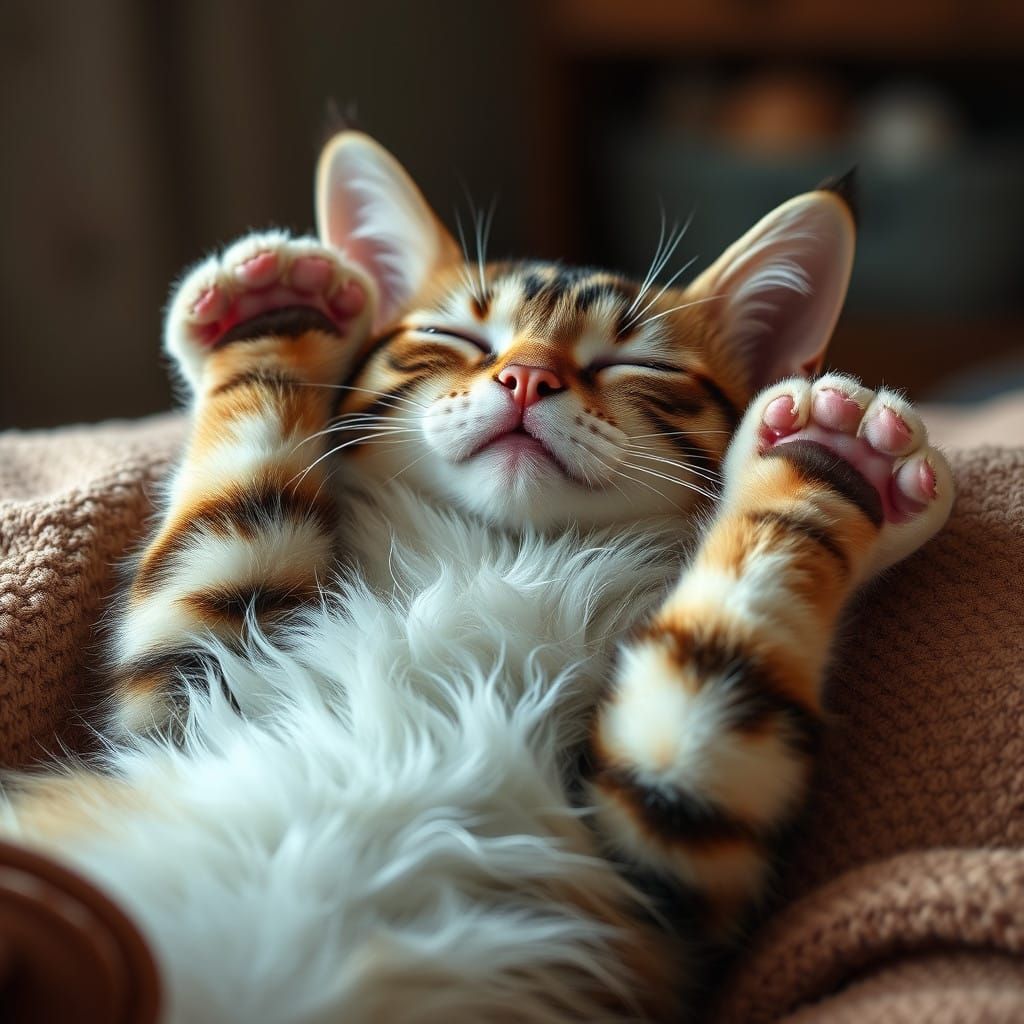 Realistic Furry Cat in Cozy Home