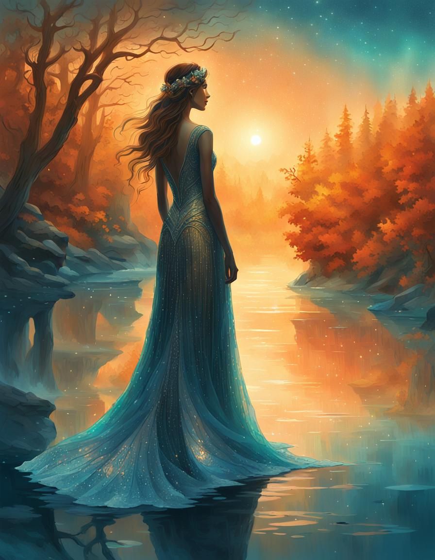 Ethereal Figure by Crystal Lake: Art Nouveau Style