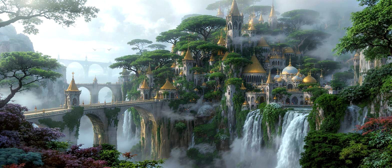 Enchanted Elven City in Forest Digital Painting