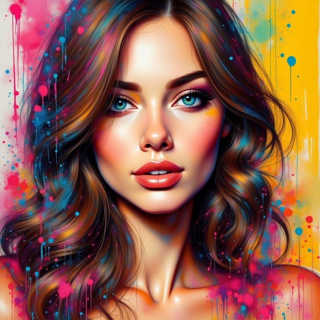 Vibrant Graffiti Art of a Busty Woman