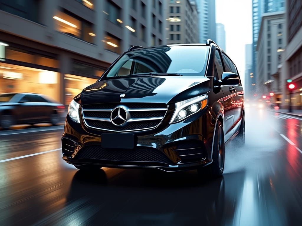 Mercedes V-Class Speeds Through Urban Landscape in High-Spee...
