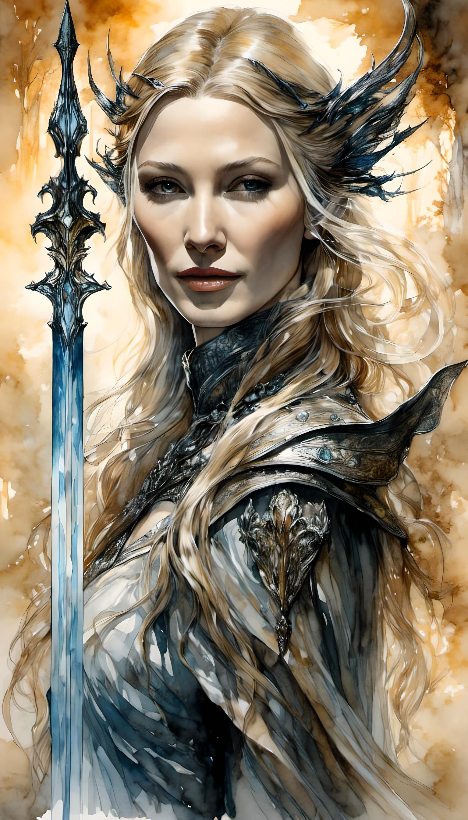 Cate Blanchett as Galadriel in Watercolor Style