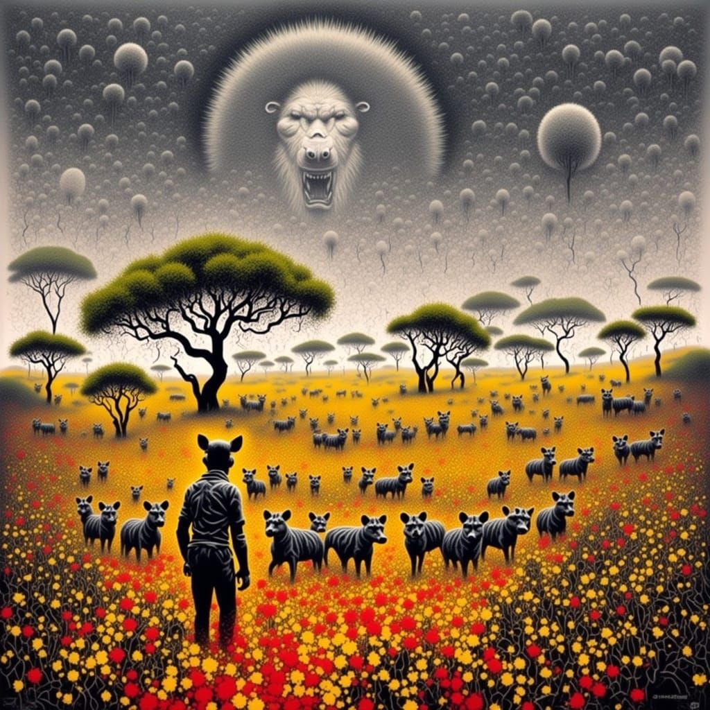 Hyena in African Safari, Graffiti Art Style