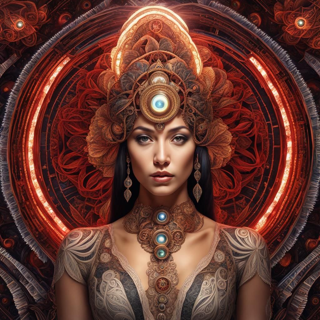 Gothic Tahitian Woman Portrait with Bioluminescent Details