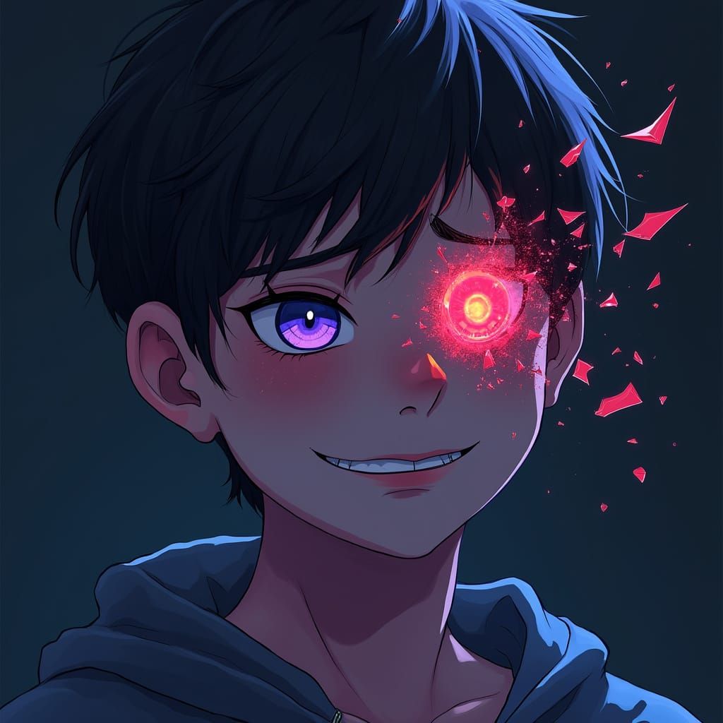 Fractured Portrait with Glowing Eye in Digital Painting Styl...