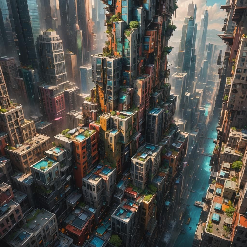 Hyperrealistic Vertical City Concept Art