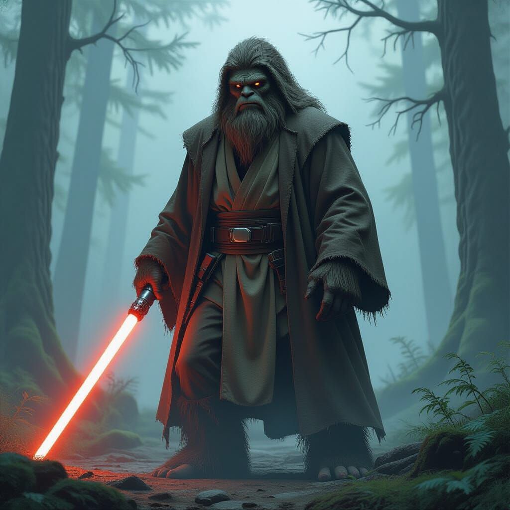 Bigfoot Jedi in Misty Forest Concept Art