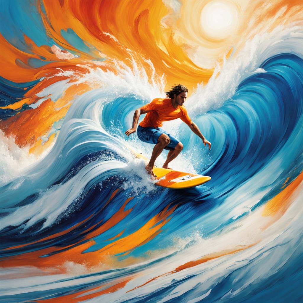 Vibrant Abstract Artwork of Surfer Riding Wave