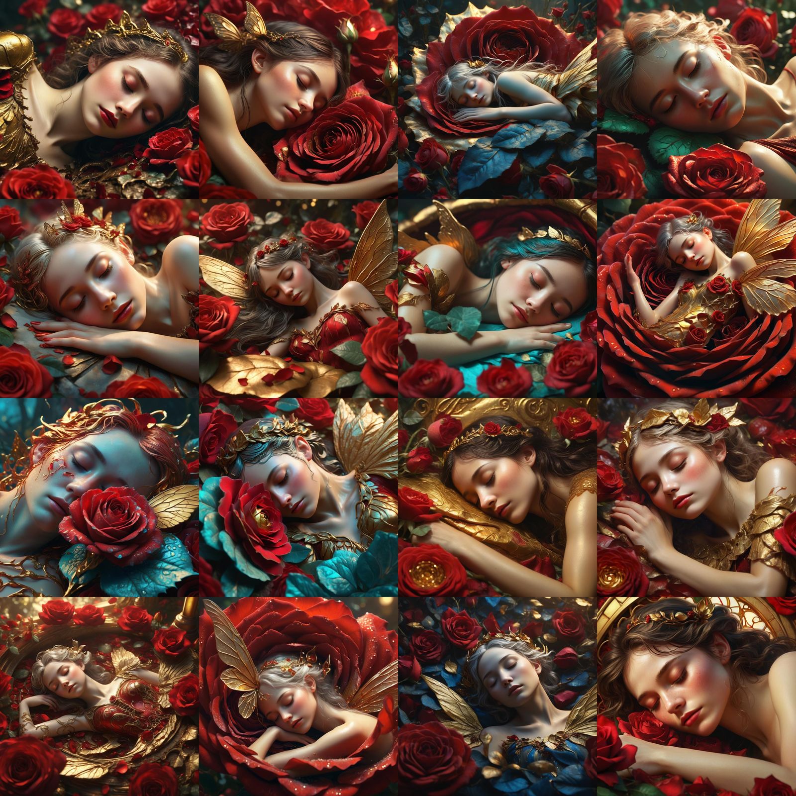 Fairy Asleep in Red Rose, Fantasy Concept Art