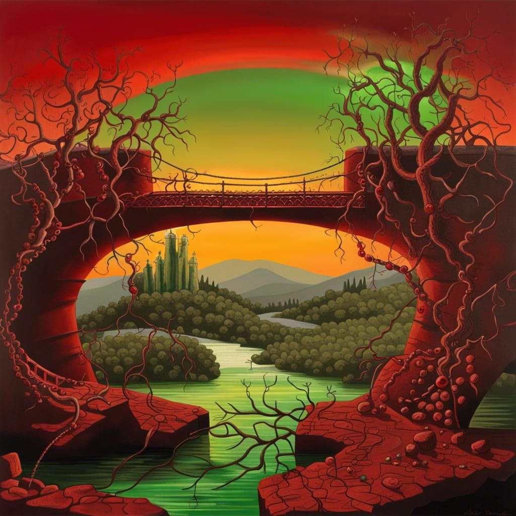 Surreal Wine River Landscape in Dali Style