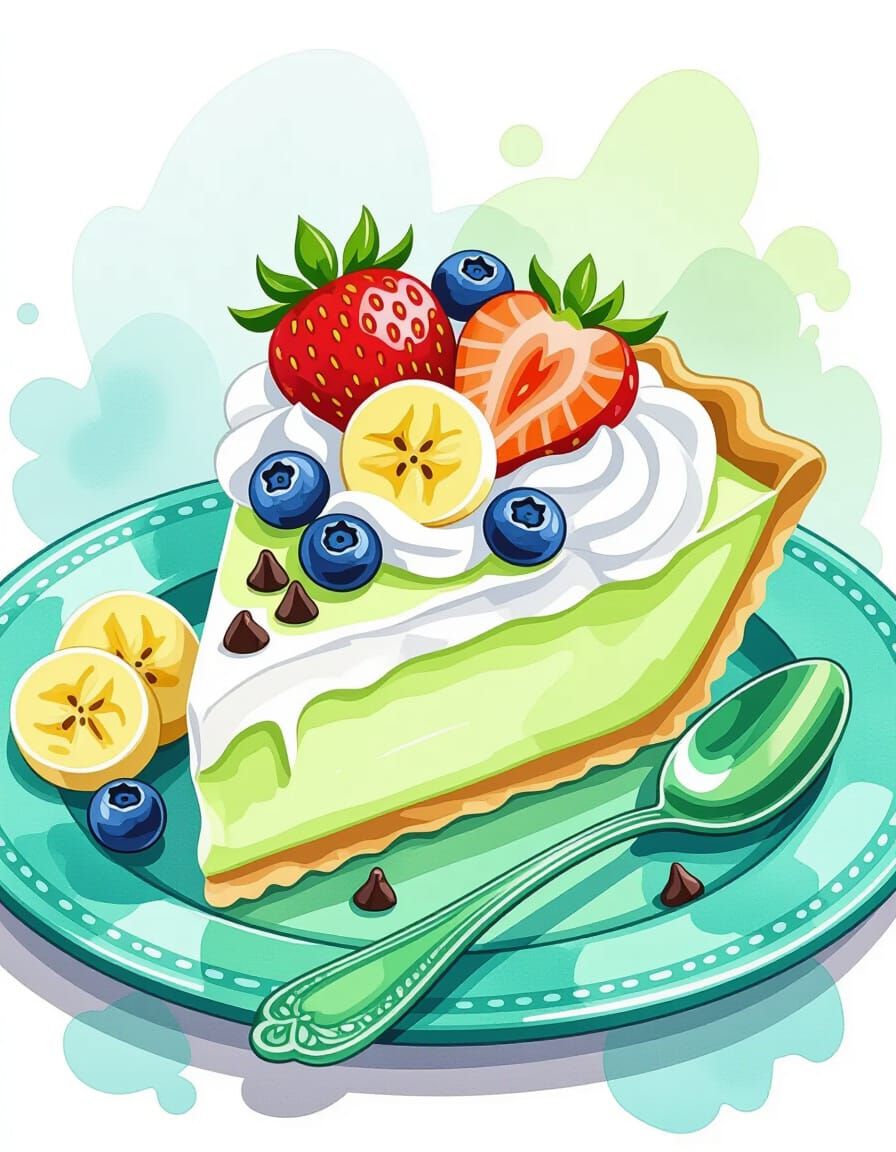 Whimsical Watercolor Key Lime Pie Slice