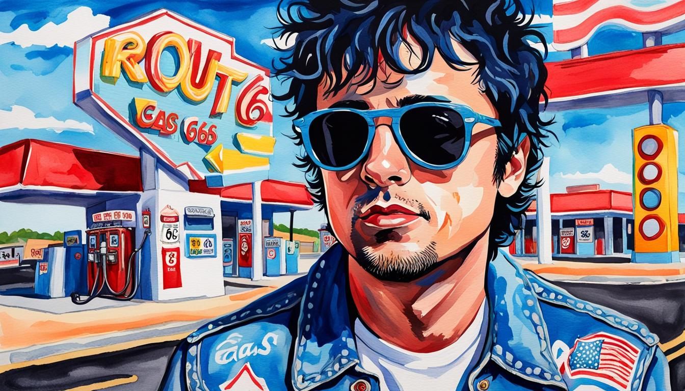 Billie Joe Armstrong Portrait on Route 66 in Pop Art