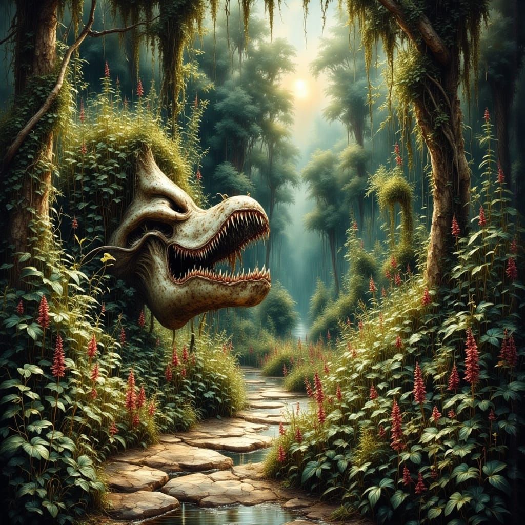 Creepy Overgrown Garden with Absurd Plants