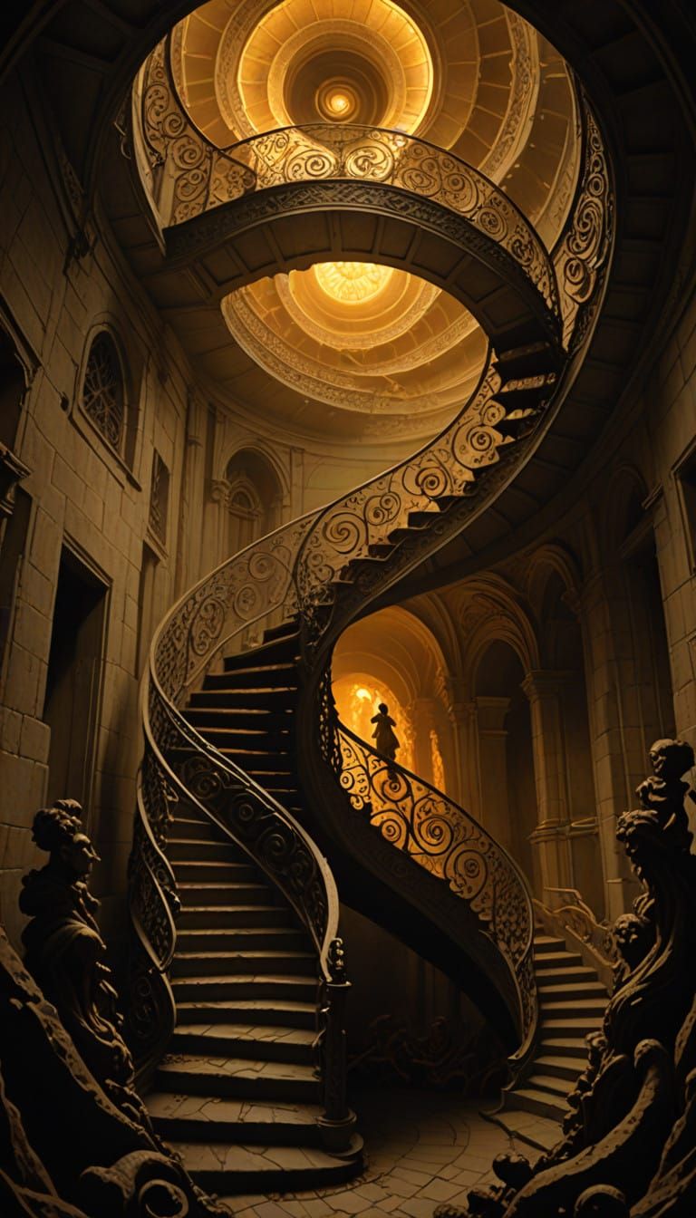 Surreal Golden Ratio Hell Descent in Backlit Art