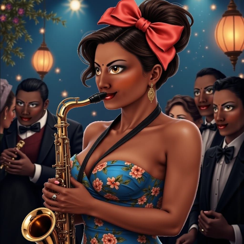Jazz Siren with Saxophone in Full Swing