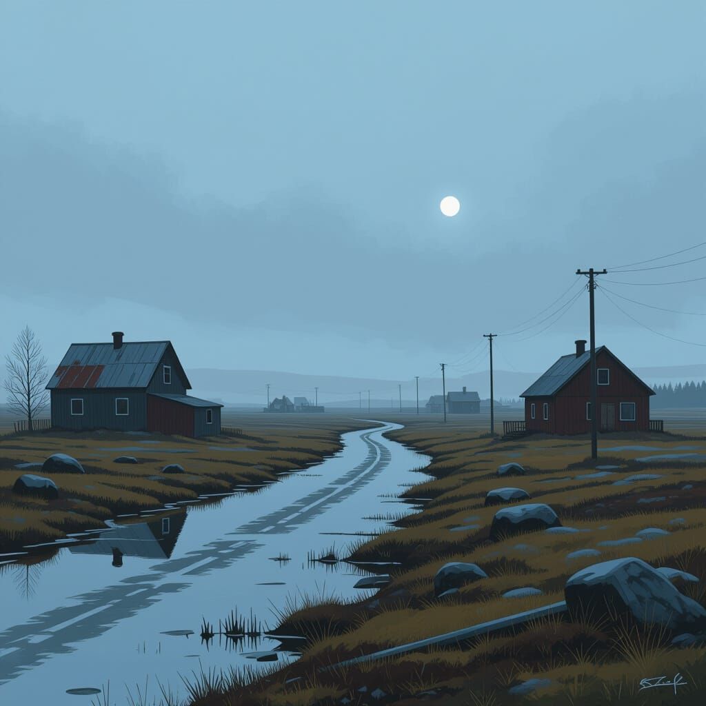 Gloomy Dystopian Scandinavian Landscape
